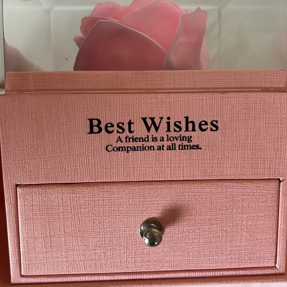 Pink Jewelry Gift Box with Ribbon and Pink Faux Rose inside